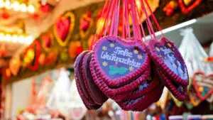 This is a close-up of Christmas cookies shaped like hearts.
