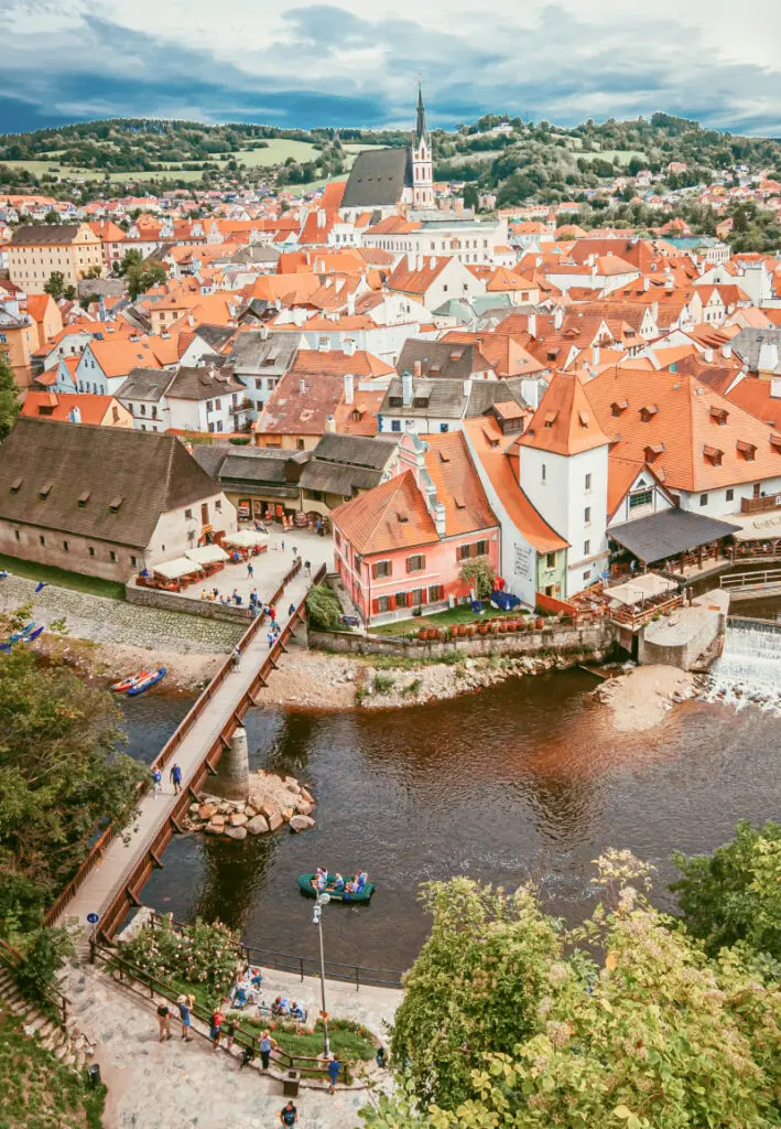 View of Cesky Krumlov with the river in the foreground