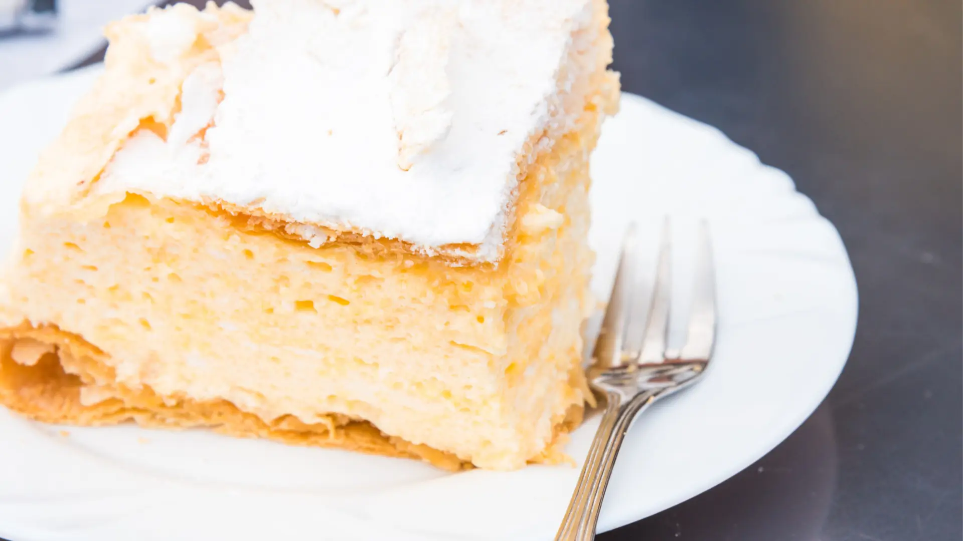 This is a close-up of kremšnita from Samobor.