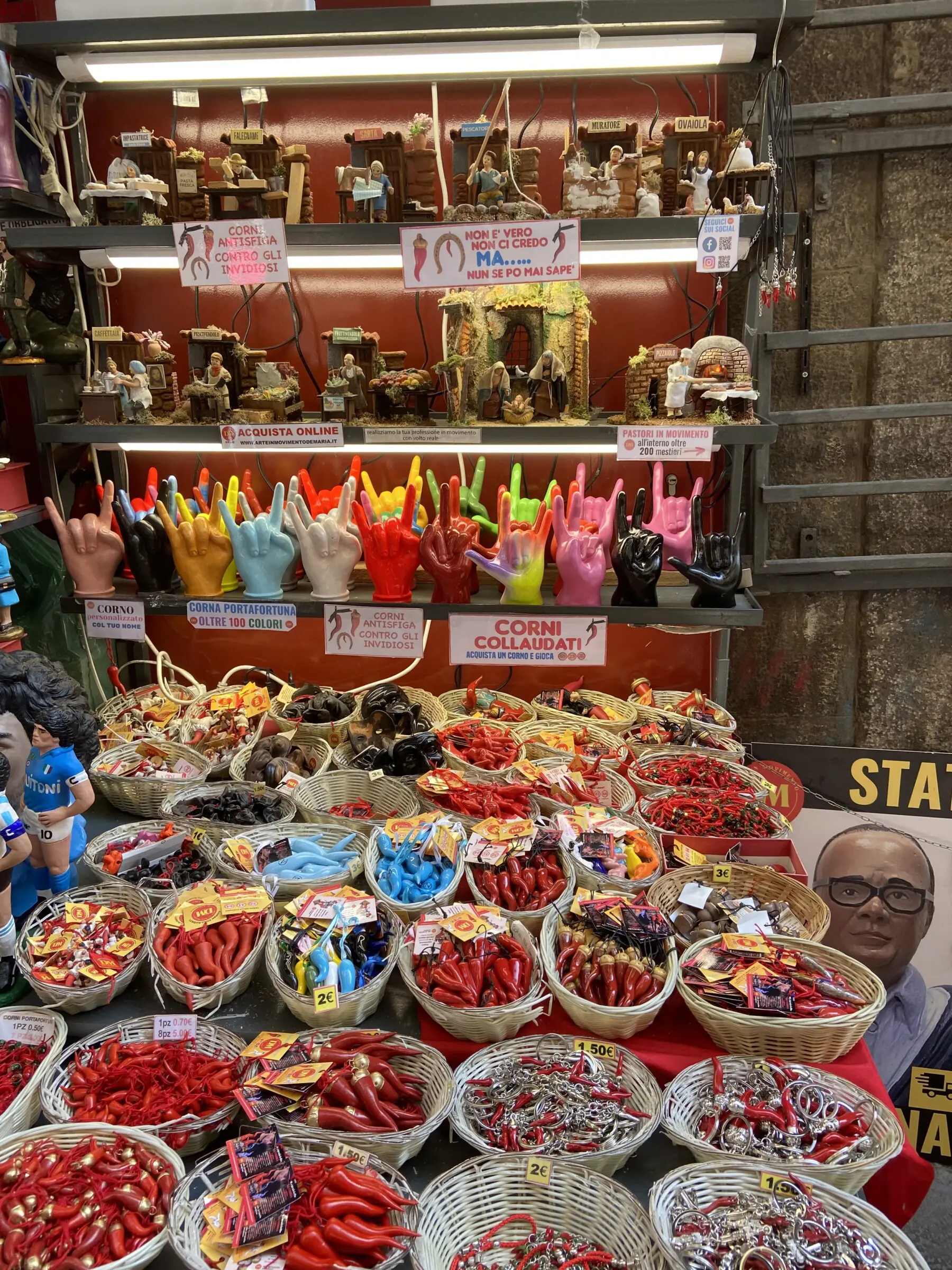 Various colorful souvenirs on display.