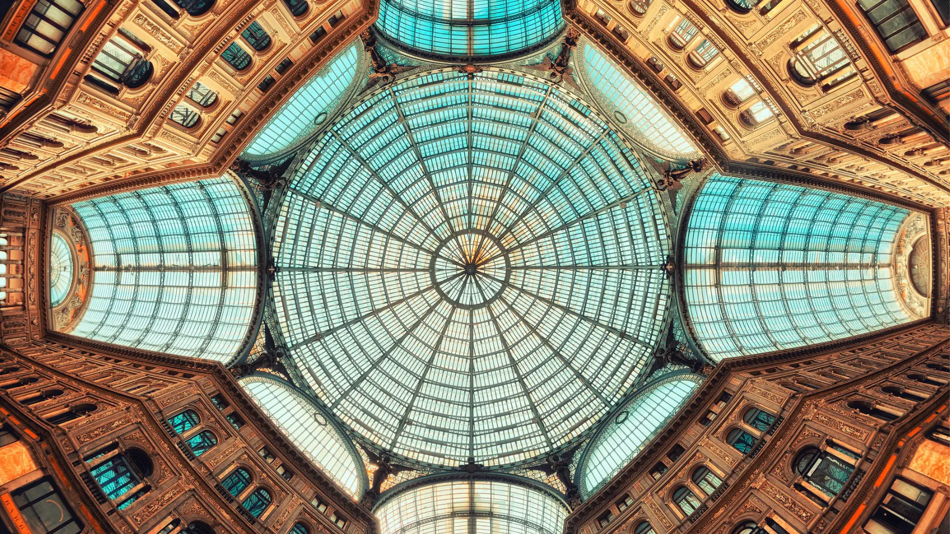 A glass dome inside a gorgeous gallery.