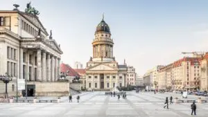 A panoramic view of Gendarmenmarkt, a large square in Berlin.