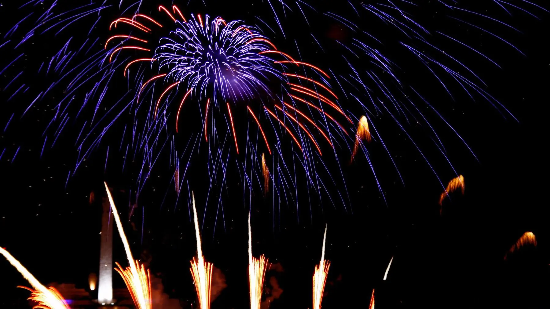 Fireworks lighting up the sky.