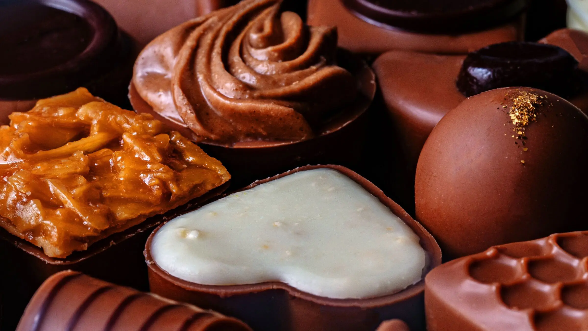 An assortment of different chocolates.