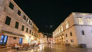 A night shot of the illuminated Rector's Palace in Dubrovnik.