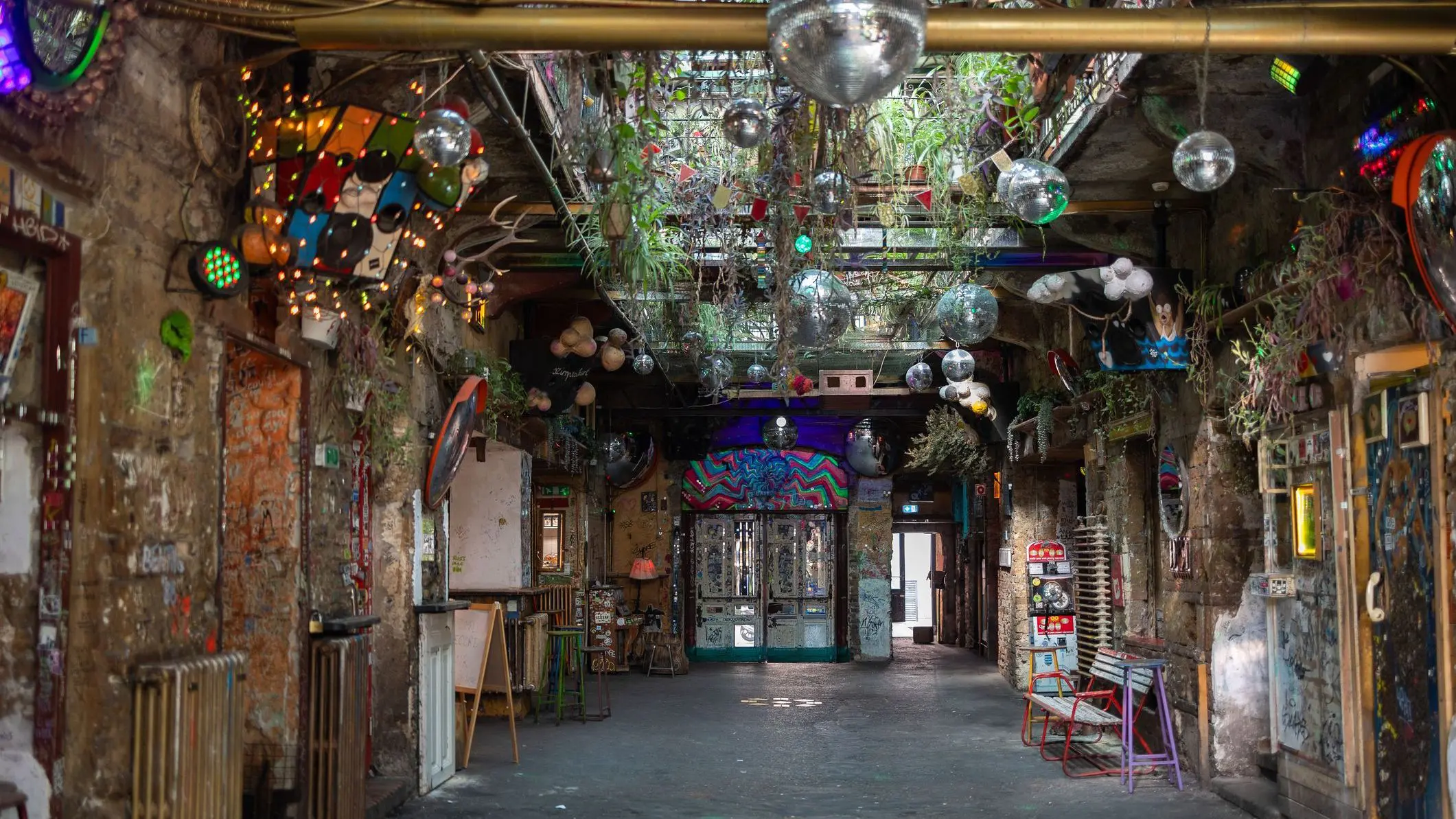 Inside an empty Szimpla Kert.