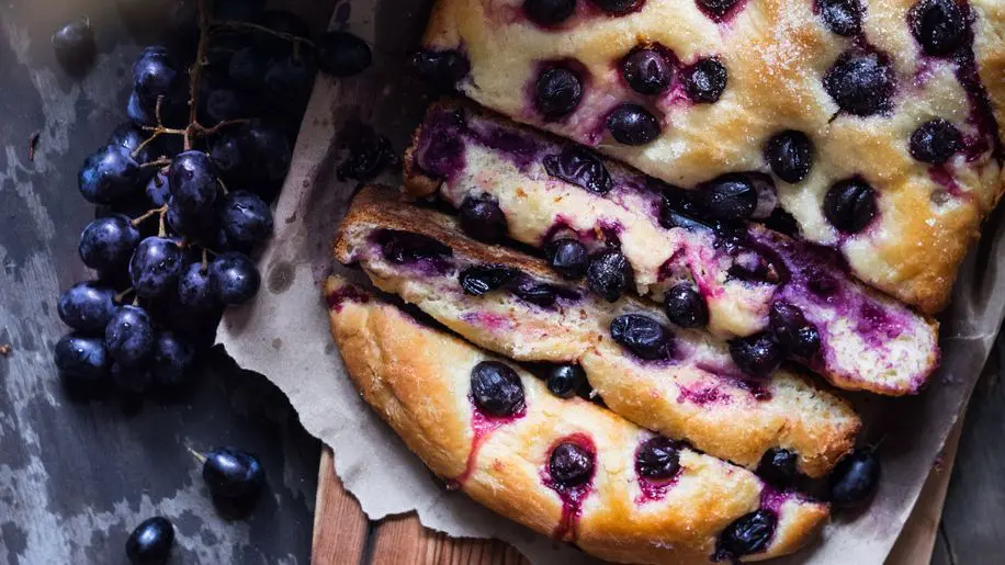 Florentine grape bread Schiacciata con l'uva, a sweet focaccia typical of Tuscany.