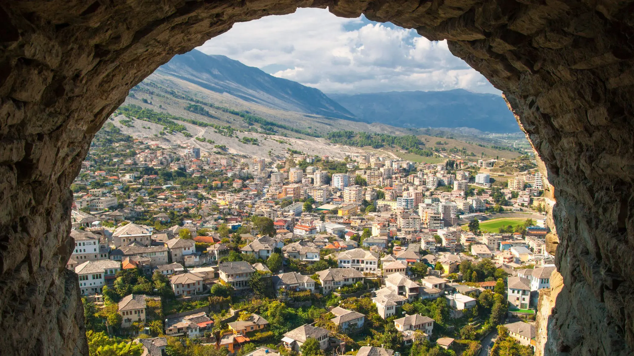 View of the Old Town of Gjirokastra from the castle.