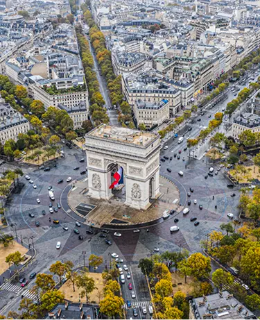 Arc de Triomphe from the sky, Paris