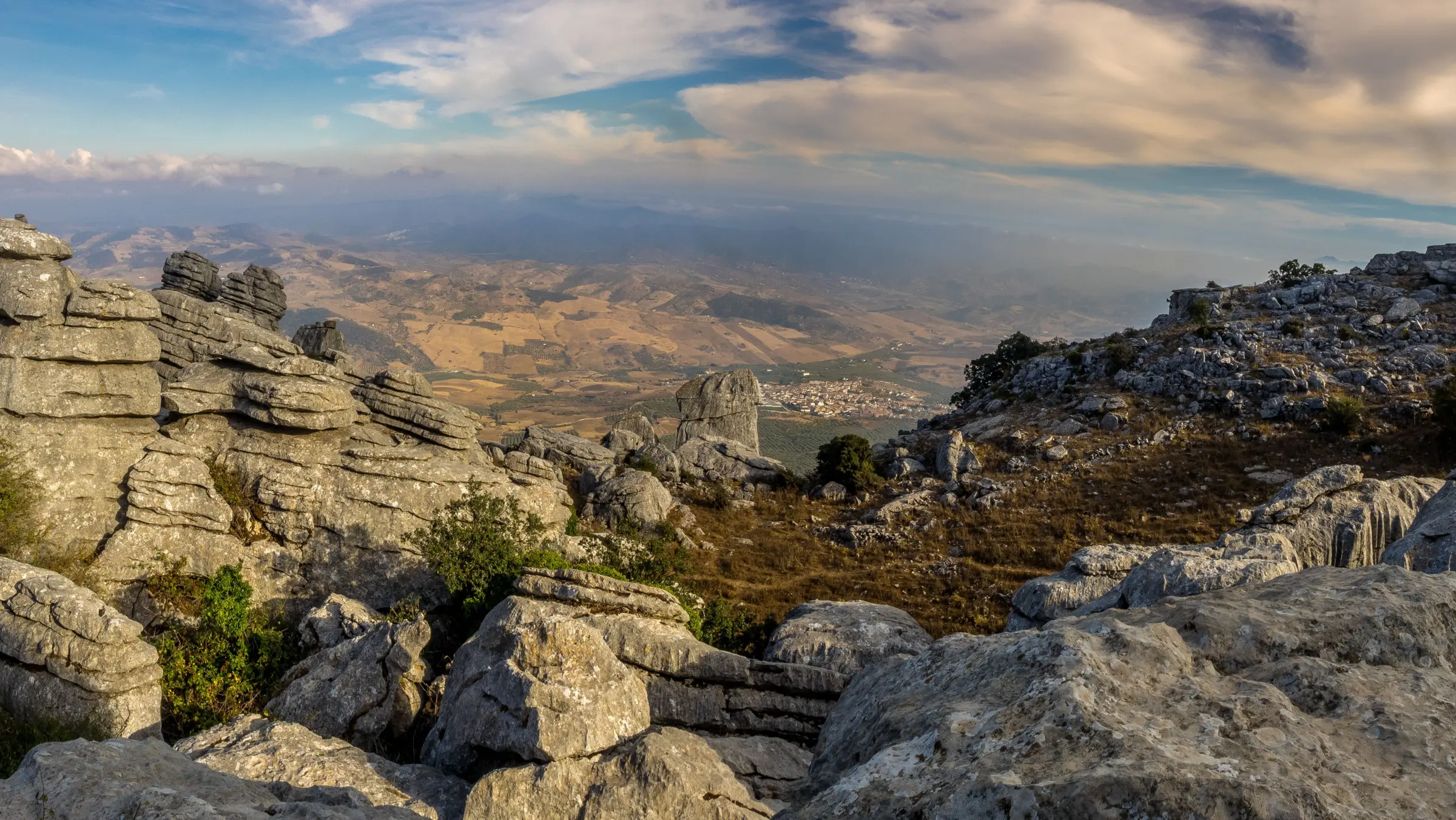 A landscape dominated by impressive rock formations.