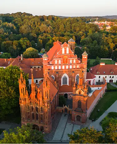 Aerial View of St. Anne Church and Bernardine Monastery in the Old Town of Vilnius City, Lithuania.