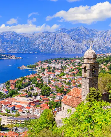 Kotor bay and Old Town from Lovcen Mountain. Montenegro.
