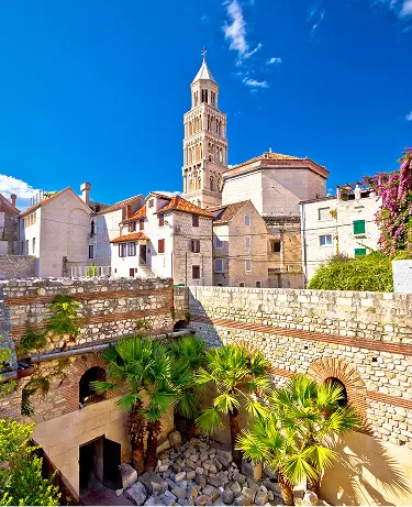 Split historic architecture of Diocletian's palace, UNESCO world heritage site, vertical view, Croatia