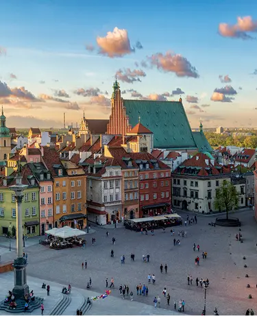 Warsaw, Royal castle and old town at sunset