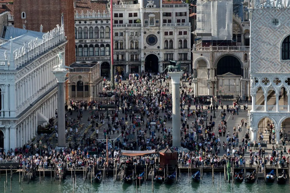 Crowds gathered at St. Mark's Square in Venice.
