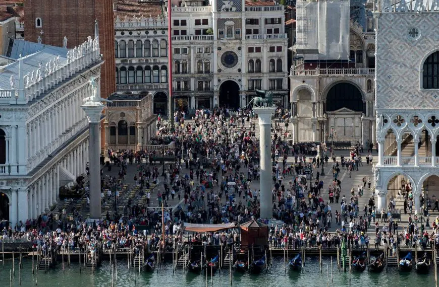 Crowds gathered at St. Mark's Square in Venice.