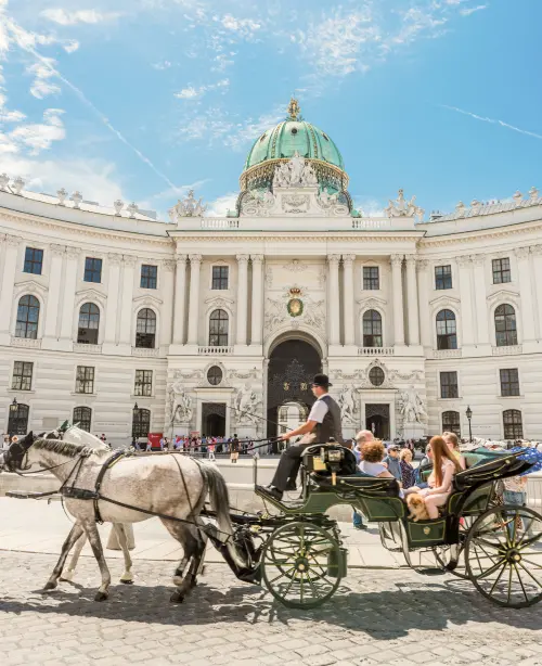 Historic cityscape of Vienna featuring grand imperial architecture, cathedral spires, and elegant European streets.