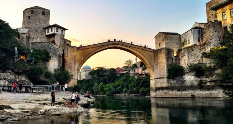Mostar Old Bridge at dusk