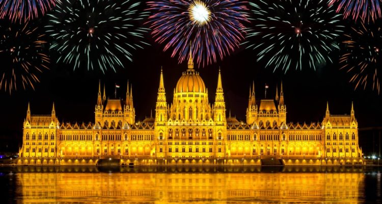 Fireworks at New Year celebrations in Budapest, Hungary