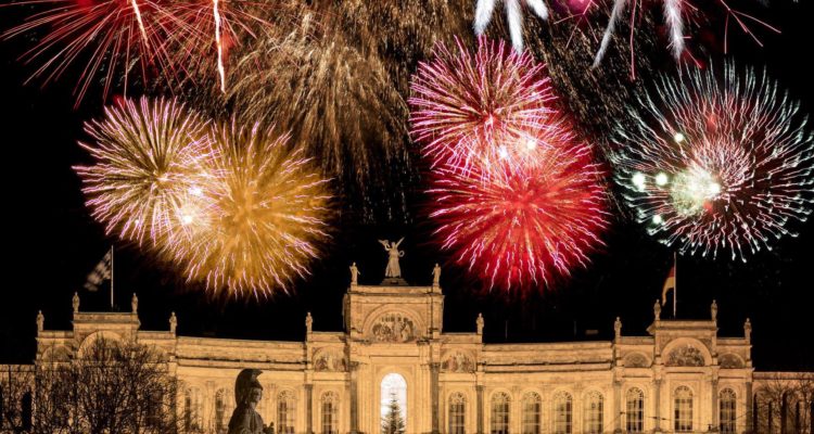 Firework display above the bavarian parliament in Munich