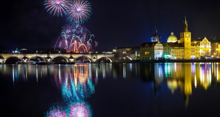 New year Fireworks in Prague, Czech Republic