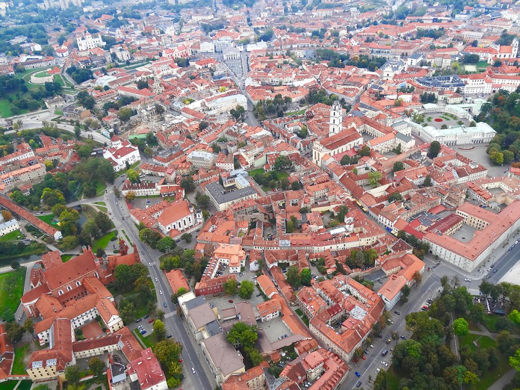 Vilnius Old Town from a hot air balloon