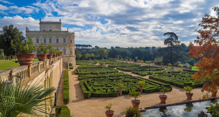 Rome, Italy - 12 November 2017 - The monumental park of Villa Doria Pamphili, a seventeenth-century villa with what is today the largest landscaped public garden in Rome, Italy. It is located on the Gianicolo hill.