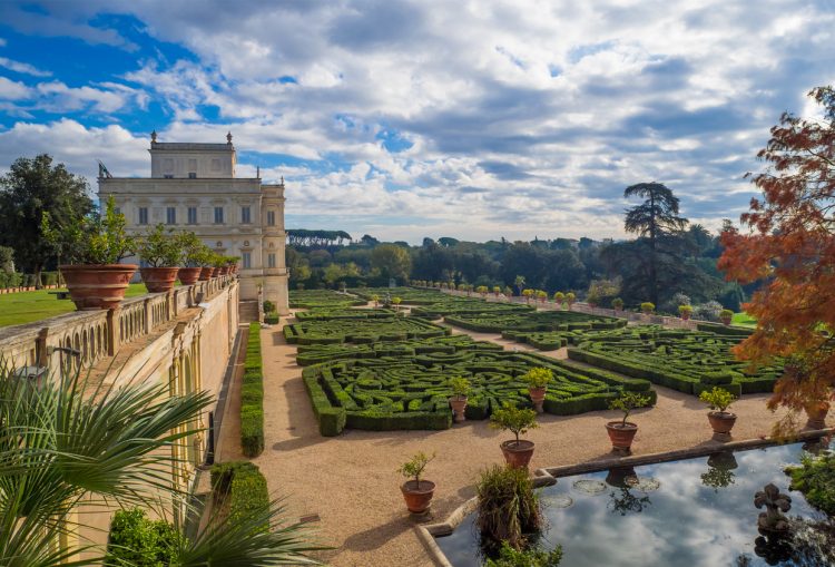 Rome, Italy - 12 November 2017 - The monumental park of Villa Doria Pamphili, a seventeenth-century villa with what is today the largest landscaped public garden in Rome, Italy. It is located on the Gianicolo hill.