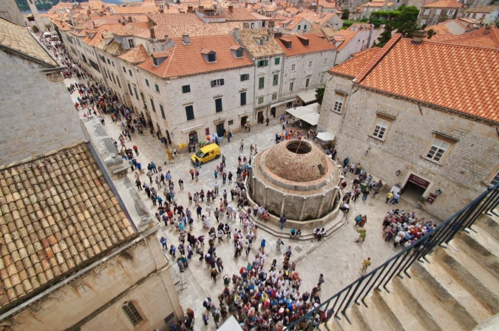 A crowd waiting to exit Dubrovnik's old city at the Pile Gate