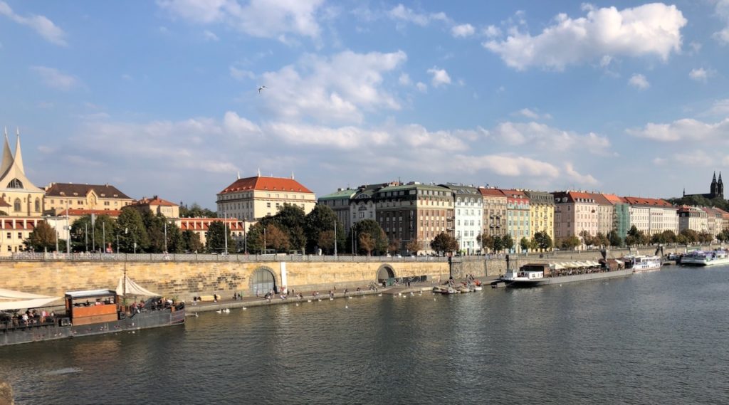 Prague's Naplavka riverside/embankment in the afternoon sun