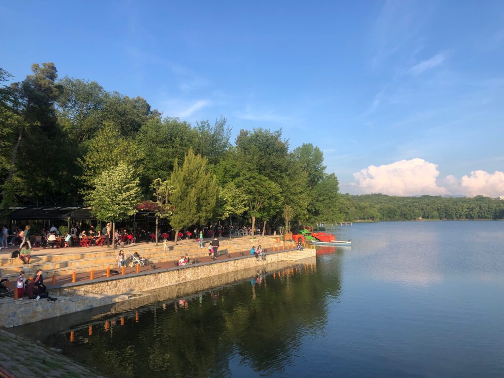 Tirana Great Park's Artificial Lake on a sunny summer day