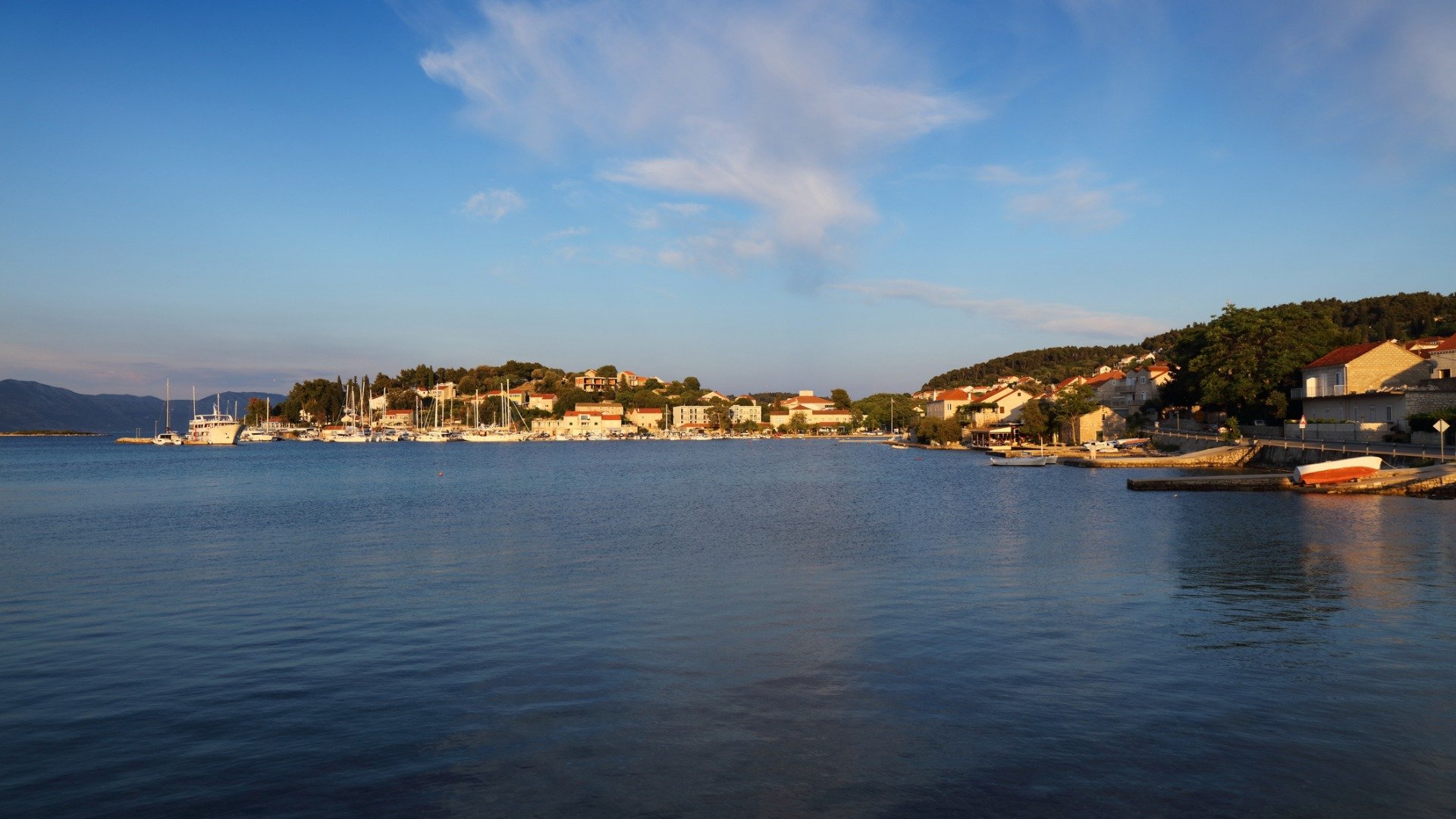 This is a panoramic view of Lumbarda from the sea.