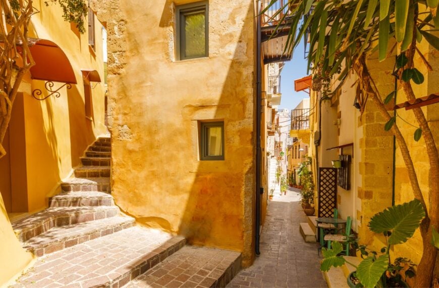 This image shows a picturesque alley in the Old Town of Chania Crete.