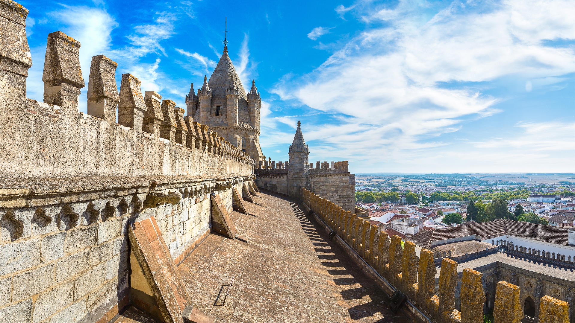 The terrace of Evora Cathedral with stunning views in the background. 