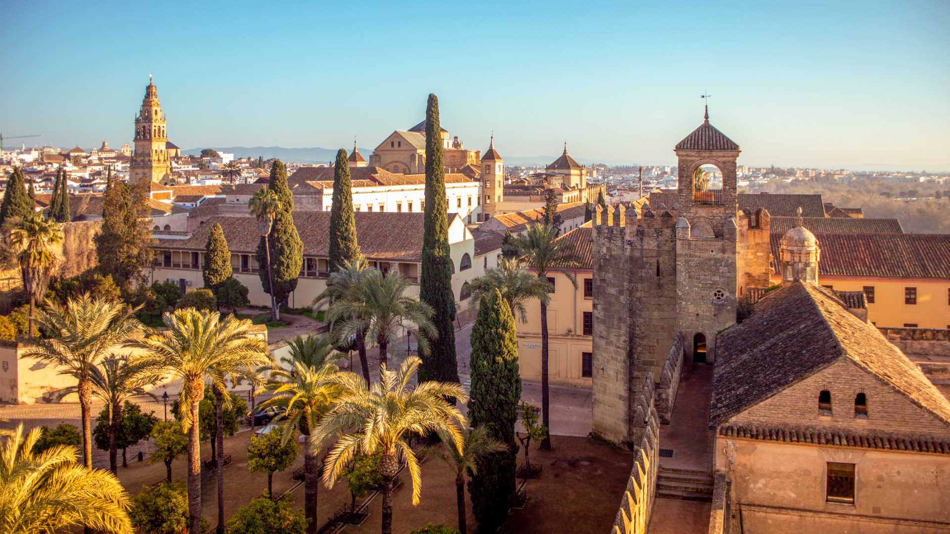 Panoramic view of Cordoba from one of the towers of the Alcazar de los Reyes Cristianos.

