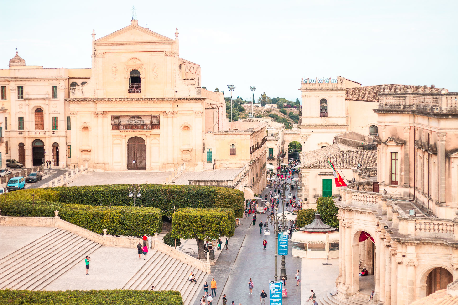 A panoramic view of Noto with its Baroque architecture. 