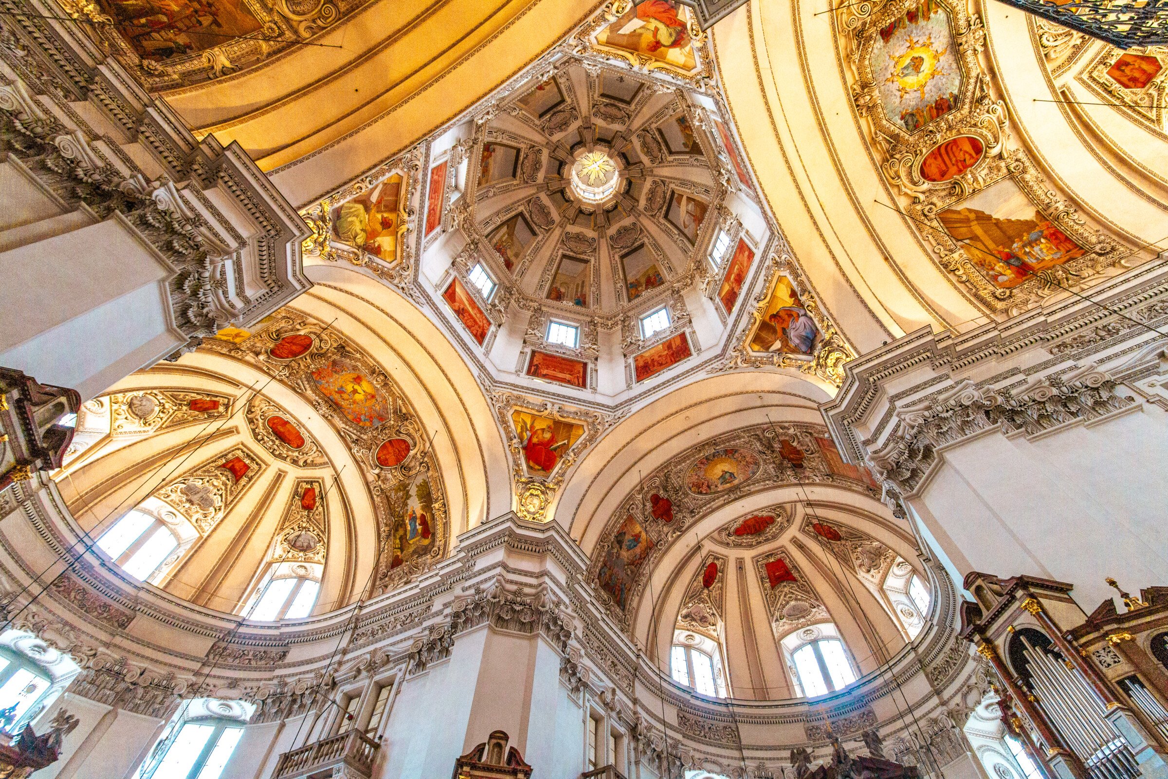 The colorful dome of Salzburg's Cathedral. 