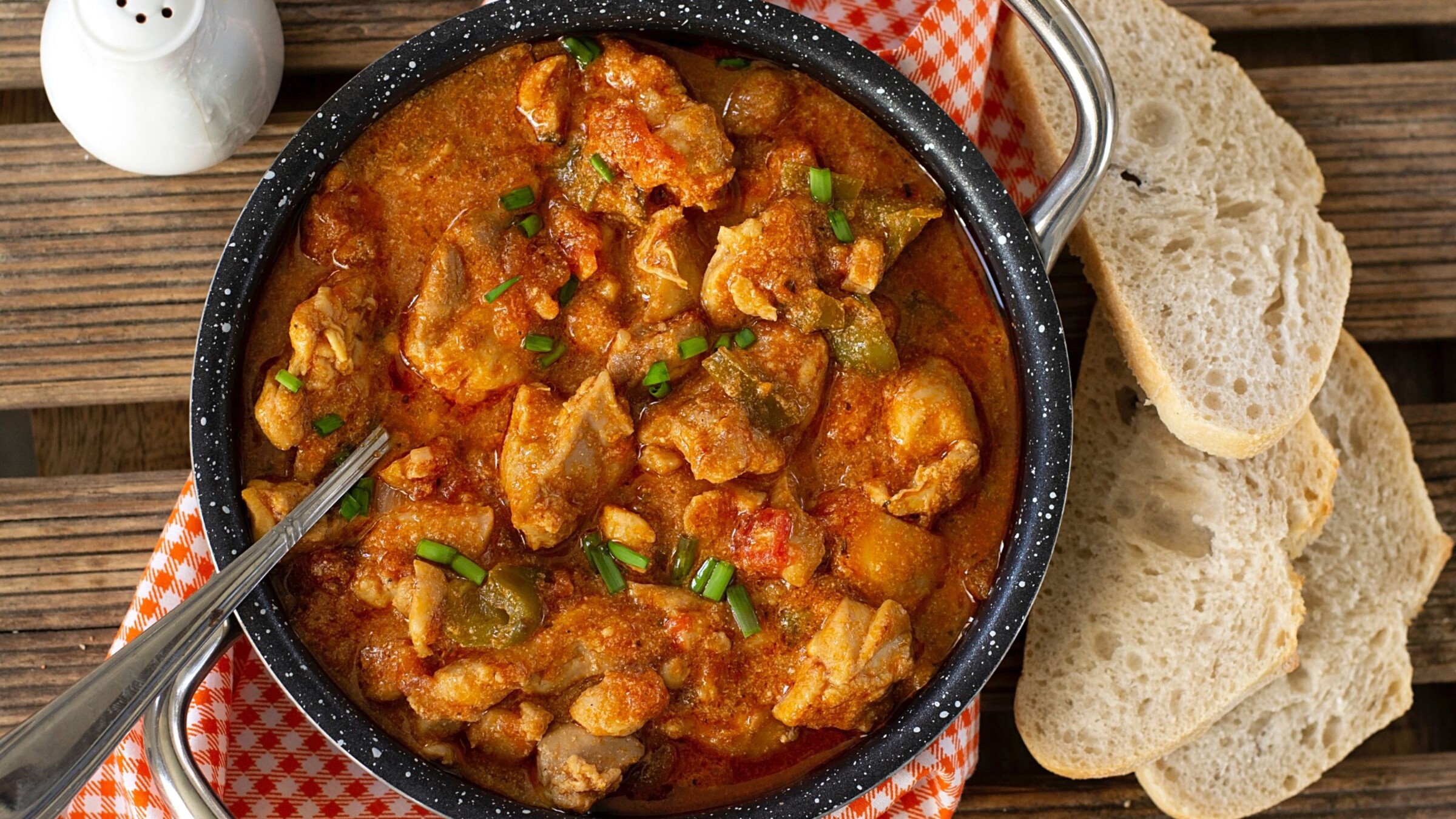 A Hungarian traditional dish of chicken paprikash with bell peppers, for many, the best Hungarian food.
