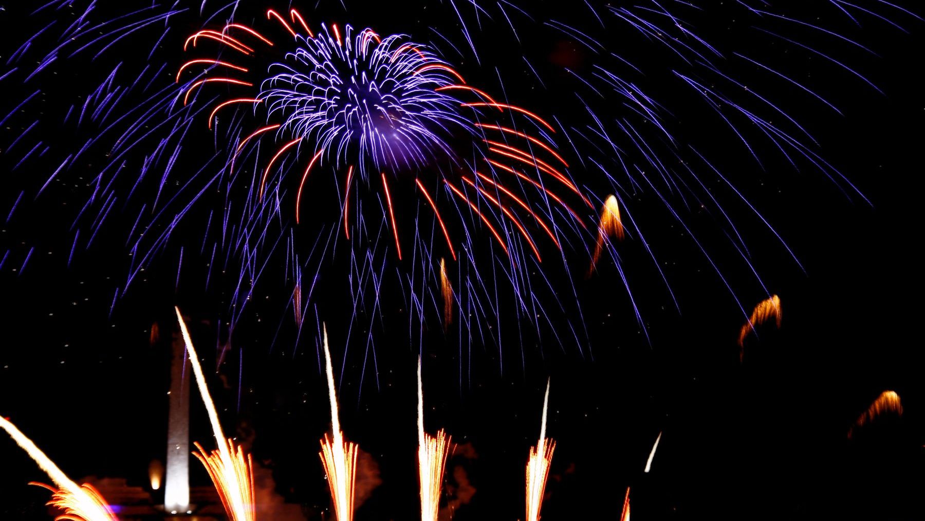 Fireworks lighting up the sky. 