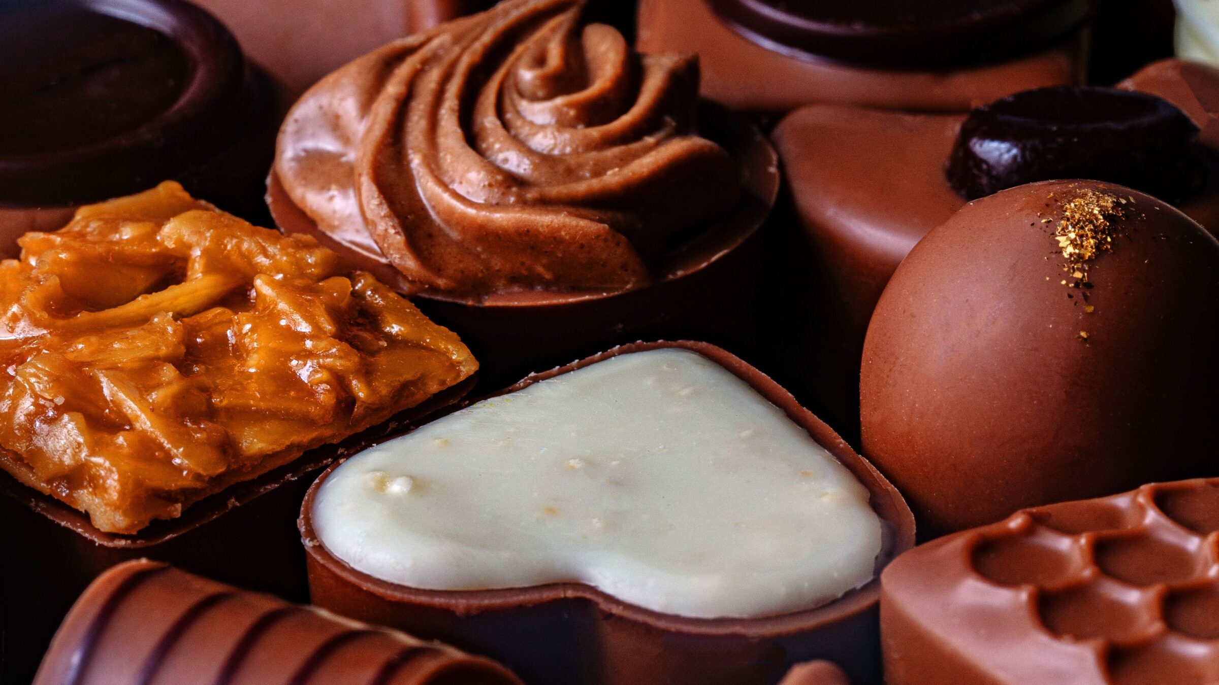 An assortment of different chocolates.