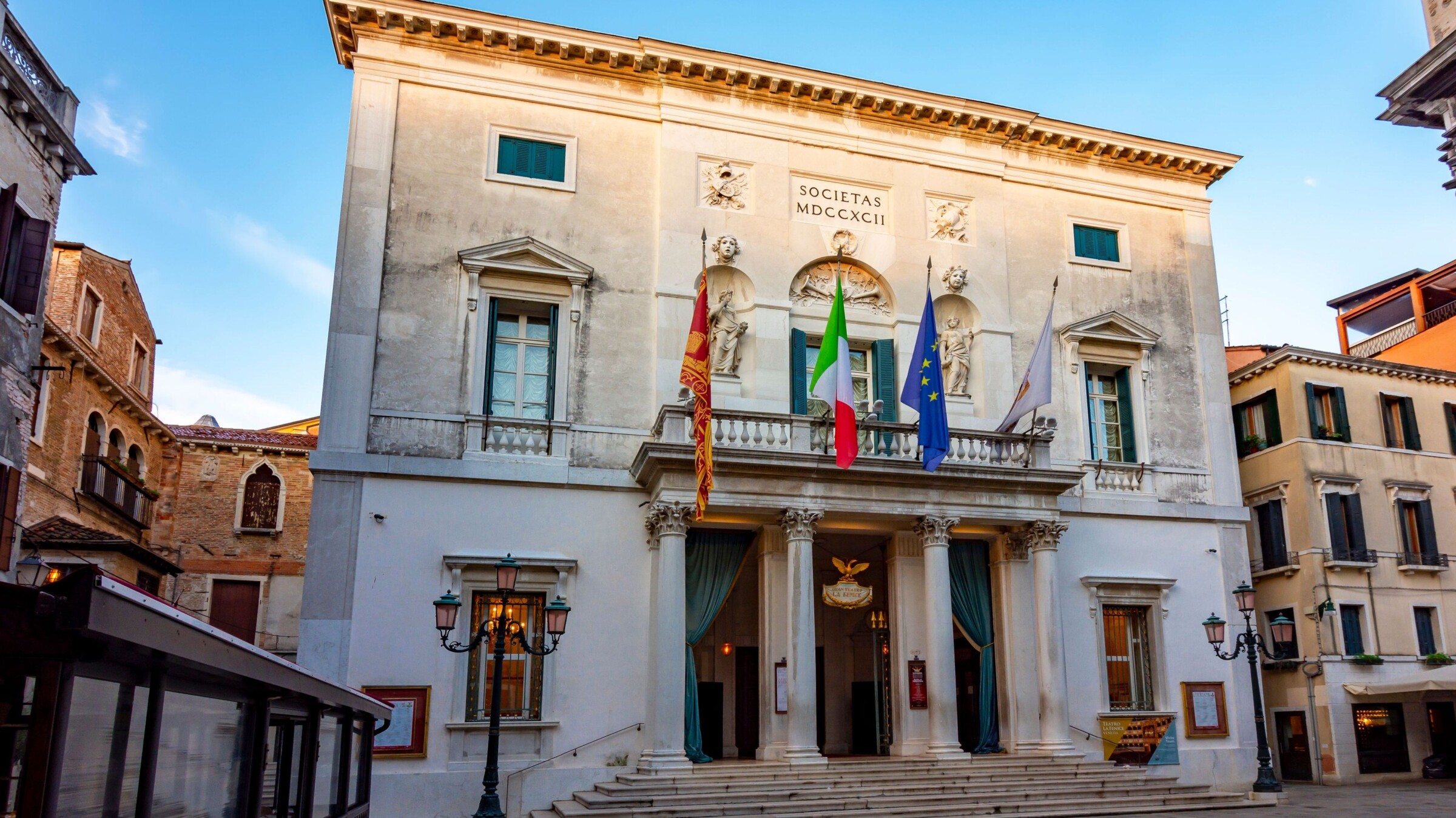 The facade of Teatro La Fenice in Venice. 