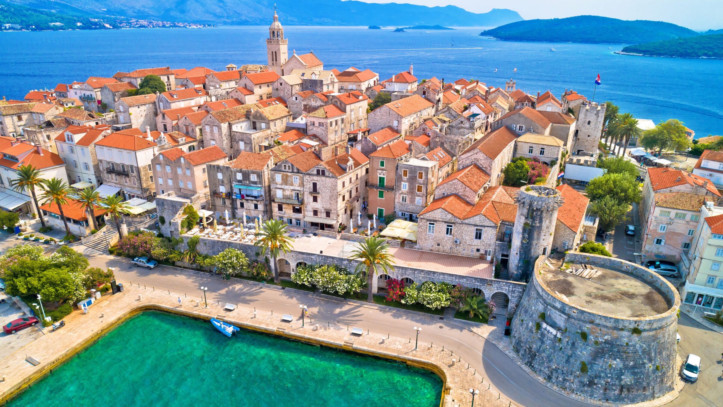 An aerial view of Korcula Old Town. 