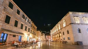 A night shot of the illuminated Rector's Palace in Dubrovnik.