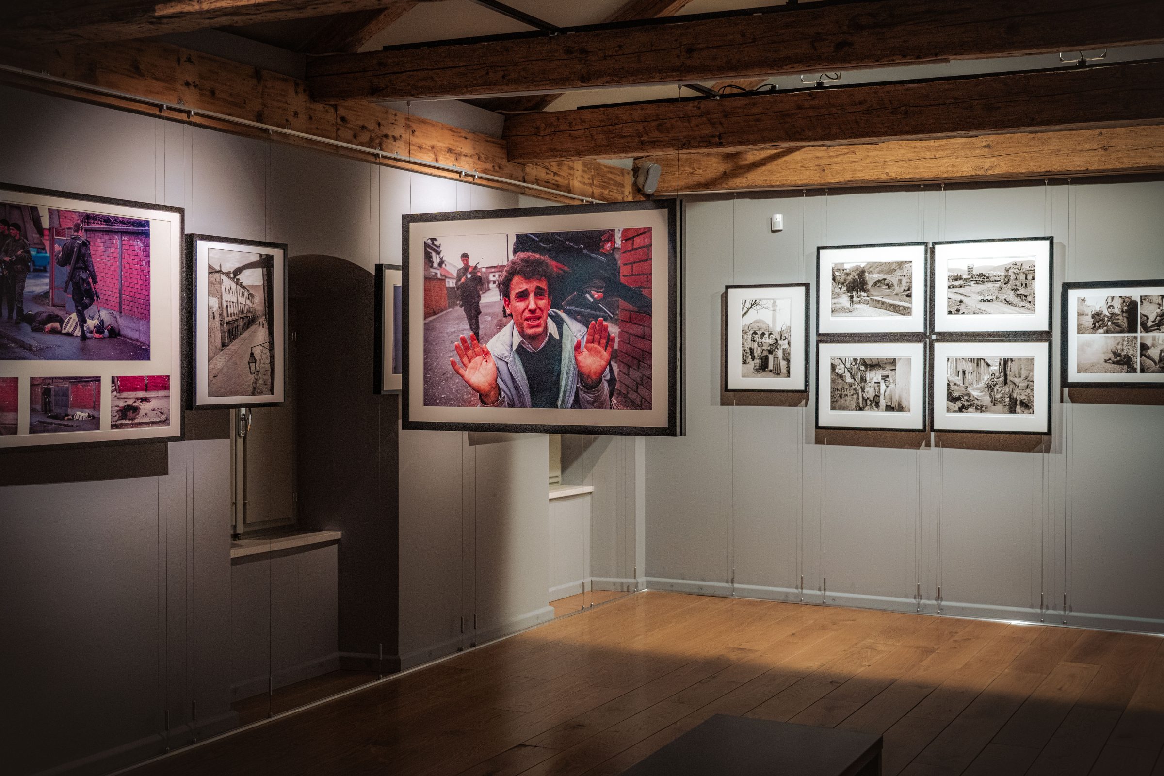 The interior of a photography exhibition. 