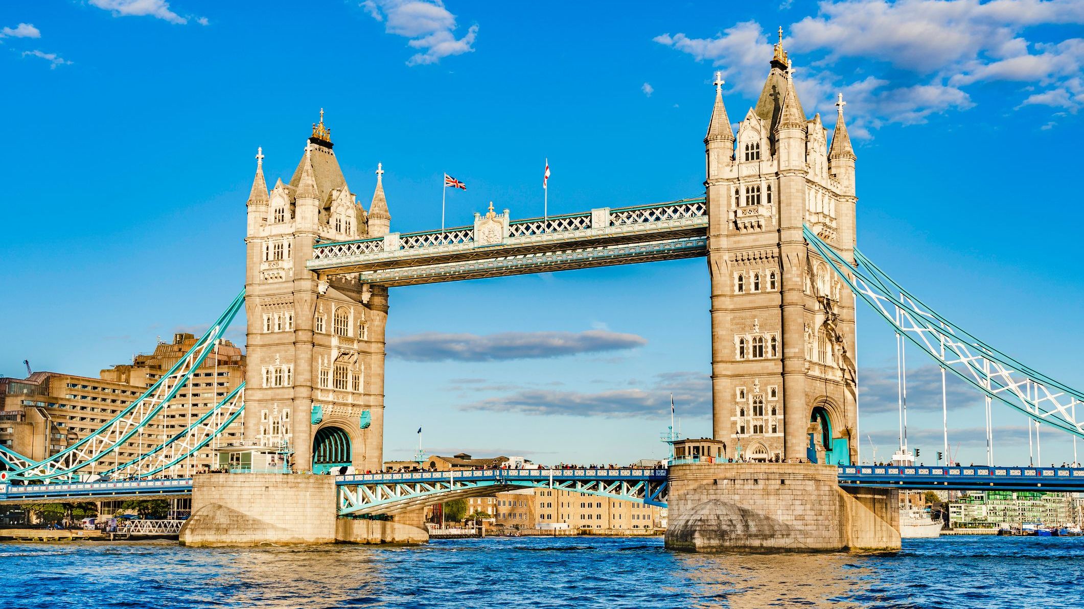 View of the Tower Bridge over the River Thames.